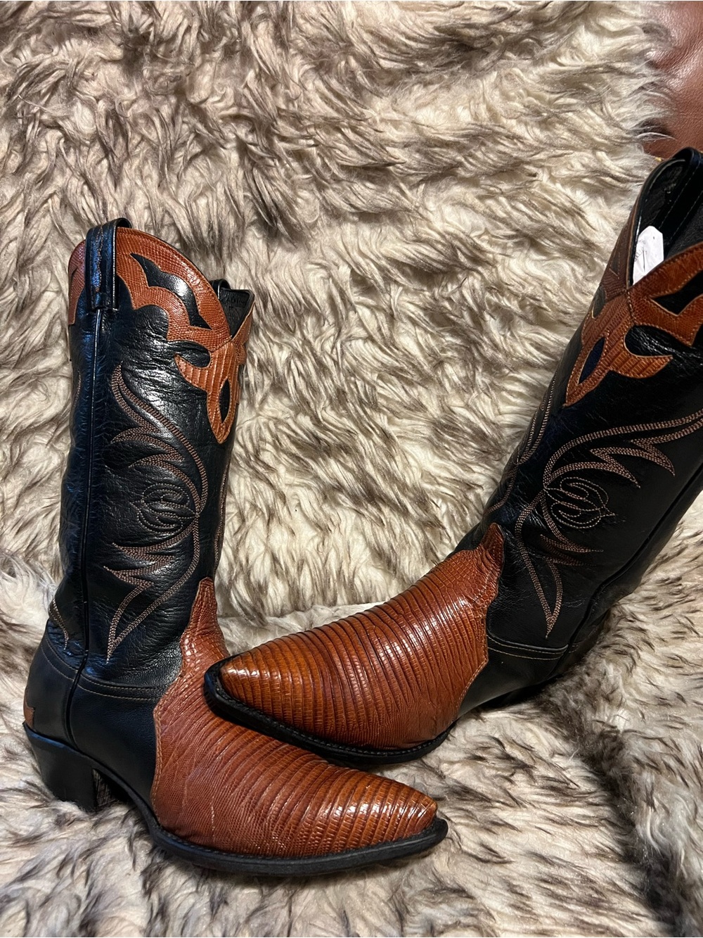 TONY LAMA Women LIZARD & LEATHER Black and Brown Western COWGIRL Boots size 7 M